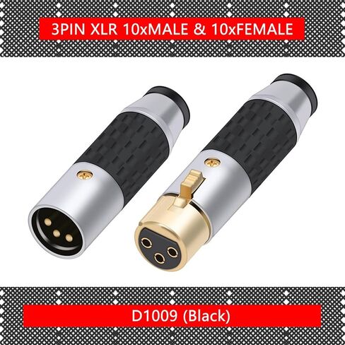 3-Pin X L R Cable Connector Carbon Fiber Black Basics X L R Male Plug Female Jack for Microphone Audio Speaker 20Pcs(10xD1009-Black) in Saudi Arabia