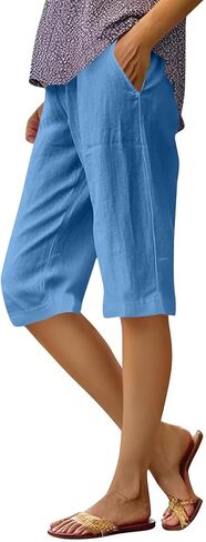 Linen Bermuda Shorts for Women Knee Length Casual Summer Shorts Comfy Linen Capris Summer Lounge Pants with Pockets in Saudi Arabia