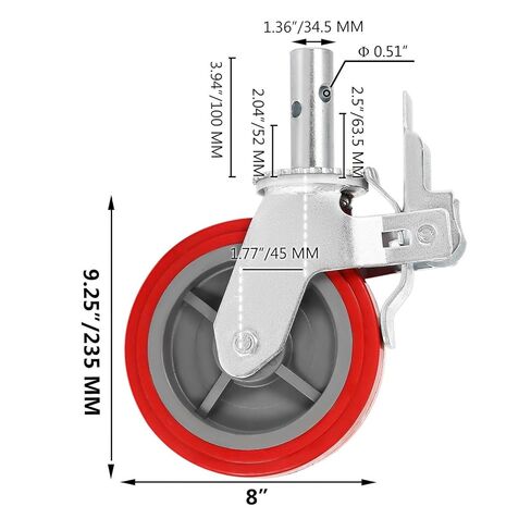 4 Scaffolding Wheel Set 8" Polyurethane Swivel Casters 3200 lbs with Brake for Replacement Shelves and Workbench in Saudi Arabia