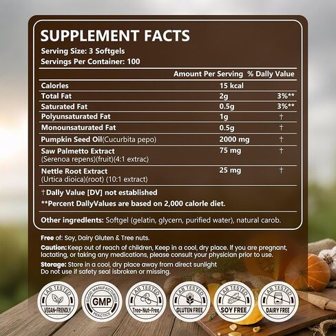 Pumpkin Seed Oil Capsules with Saw Palmetto and Nettle Root, 2000mg Per Serving, 300 Softgels, Vegan, Rich in Essential Fatty Acids (Omega-6 & Omega-9) in Saudi Arabia