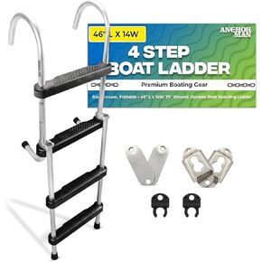 سلم من 4 خطوات مقاس 44 بوصة × 14 بوصة، سلم ألومنيوم قابل للطي للقارب - سلم عالي التحمل بسعة 400 رطل، سلم بحري غير قابل للانزلاق، خفيف الوزن وتصميم قابل للإزالة للقوارب والطوافات واليخوت والأرصفة in Kuwait