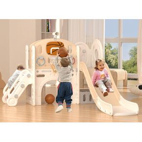 XJD 8 in 1 Toddler Slide Set, Kids Slide for Toddlers Age 1+, Climber Slide PlaySet with Basketball Hoop and Ball,Outdoor Indoor Playground for Toddlers 1-3 (Blue Gley, 8 in 1) in Kuwait