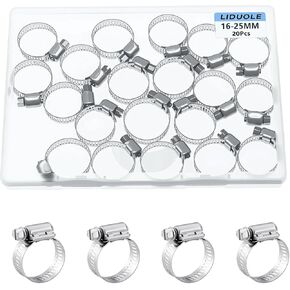 5/8-1 Inch Hose Clamp Stainless Steel Worm Gear Adjustable Hose Clamps 16-25MM Metal Hoseclamp for Radiator Automotive Pipe Fuel Line (Pack of 20Pcs) in Saudi Arabia