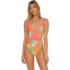 Playa De Flor Plunge One Piece Swimsuit, Multi, 14 in Kuwait