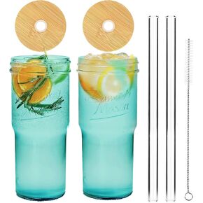 أكواب زجاجية مع أغطية وقش من أنوشن - كوب سعة 40 أونصة بمقبض وزجاجات مياه زجاجية من القش أكواب للشرب مع قش، فناجين قهوة مثلجة للسفر وكوب عصير in Kuwait