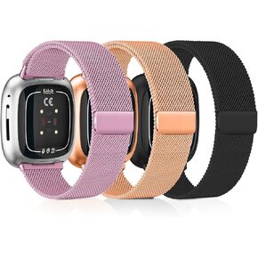 3 Pack Metal Band Compatible for Fitbit Versa 4/Fitbit Sense 2/Fitbit Versa 3/Fitbit Sense,Stainless Steel Magnetic Mesh Loop Strap for Women Men in Kuwait