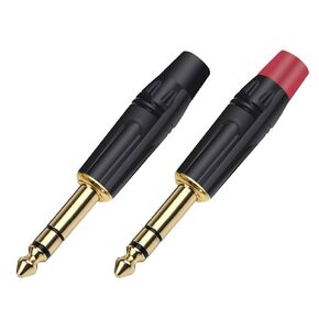 100 قطعة ستيريو 6.35 مللي متر جاك 6.3 مللي متر ذكر التوصيل لحام سلك موصل 1/4 بوصة ستيريو ميكروفون التوصيل وصلة مرفاع (أسود) in Kuwait