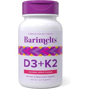 أقراص BariMelts فيتامين D3 K2-90 سريعة الذوبان (كمية تكفي لمدة 3 أشهر) - فيتامينات لعلاج السمنة للنساء مع فيتامين D3 5000 وحدة دولية وK2 في صورة MK-7، نكهة التفاح الطبيعية in Kuwait