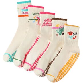 5 Pairs Women Pilates Grippy Socks Crew Half Calf Yoga Socks for Pilates Fitness Workout Hospital in Kuwait