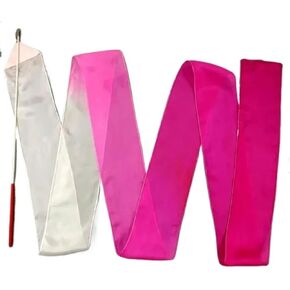 عصا رقص شريطية من الحرير بألوان قوس قزح للأطفال الصغار، أشرطة دوارة، دعامات رقص الباليه للجمباز الحريري (أبيض وأخضر، 300 × 15 سم) in Kuwait