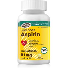 RIGHT REMEDIES Low Dose Aspirin 81mg, Enteric Coated Tablets, NSAID Pain Reliever & Fever Reducer for Adults, Compare to the Active Ingredient in Bayer® Low Dose Aspirin (500ct) in Kuwait