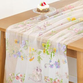 AerWo Embroidery Sage Floral Table Runner 120 Inch 10FT, White Floral Runners for Tables Flower Decorations for Party, Flower Runner for Table Kitchen & Dining, Party and Event Centerpiece in Saudi Arabia