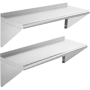 KUARBARR رف من الفولاذ المقاوم للصدأ مثبت على الحائط من الفولاذ المقاوم للصدأ مقاس 12 × 48 بوصة، عبوتان من أرفف الحائط المعدنية التجارية، رفوف المرآب لمطبخ المطعم in Kuwait