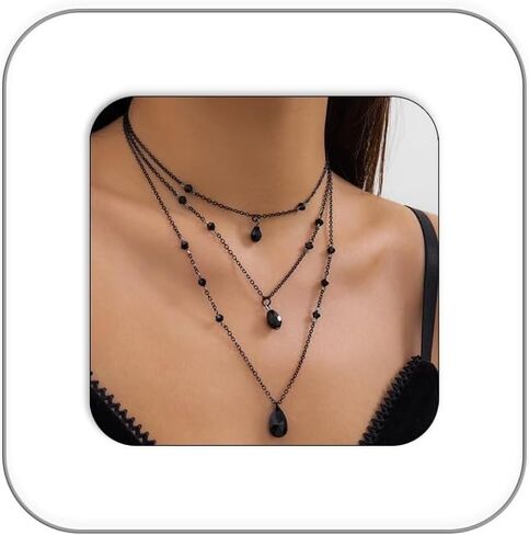Gothic Y Necklace,Goth Black Red Crystal Bead Teardrop Necklace,Punk Y Necklace,Halloween Christmas New Year Jewelry Vampire Accessories for Women in Saudi Arabia
