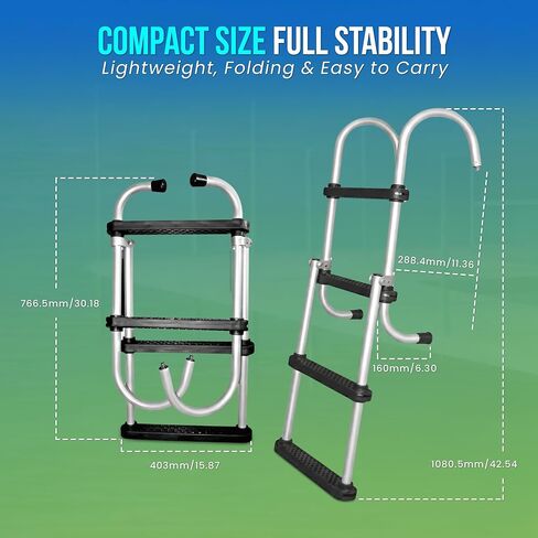 سلم من 4 خطوات مقاس 44 بوصة × 14 بوصة، سلم ألومنيوم قابل للطي للقارب - سلم عالي التحمل بسعة 400 رطل، سلم بحري غير قابل للانزلاق، خفيف الوزن وتصميم قابل للإزالة للقوارب والطوافات واليخوت والأرصفة in Kuwait