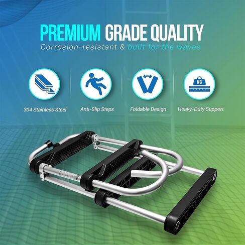 سلم من 4 خطوات مقاس 44 بوصة × 14 بوصة، سلم ألومنيوم قابل للطي للقارب - سلم عالي التحمل بسعة 400 رطل، سلم بحري غير قابل للانزلاق، خفيف الوزن وتصميم قابل للإزالة للقوارب والطوافات واليخوت والأرصفة in Kuwait
