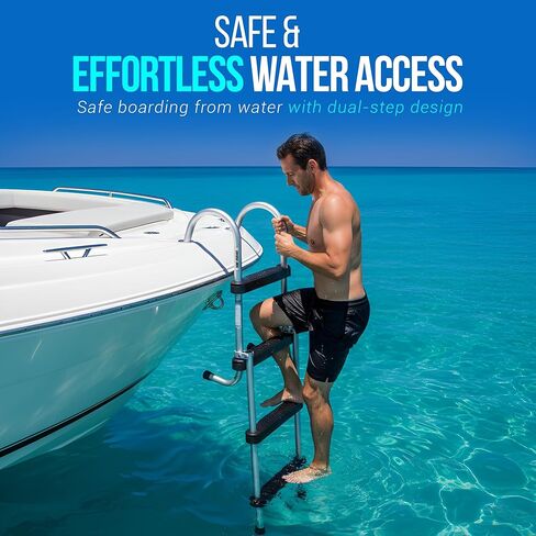 سلم من 4 خطوات مقاس 44 بوصة × 14 بوصة، سلم ألومنيوم قابل للطي للقارب - سلم عالي التحمل بسعة 400 رطل، سلم بحري غير قابل للانزلاق، خفيف الوزن وتصميم قابل للإزالة للقوارب والطوافات واليخوت والأرصفة in Kuwait