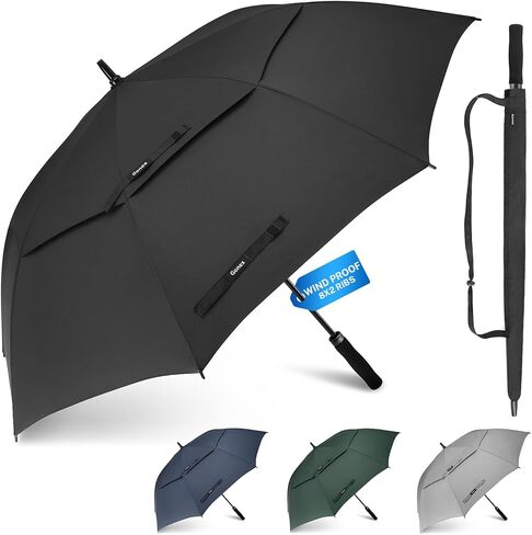 Gonex Windproof Double-ribs Golf Umbrella, 68/72 inch Auto Open Strong 2x8 Ribs Extra Large Double Vented Canopy Waterproof Rain Umbrella with Comfortable Handle, Oversized Sun Umbrella for 2-4 Men/Women and UV Protection in Saudi Arabia