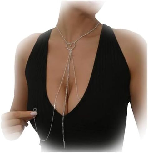Rhinestone Bra Chain Jewelry Sexy Non Piercing Nipple Chain Necklace Crystal Heart Chest Chain Bikini Nipple Jewelry for Women in Saudi Arabia