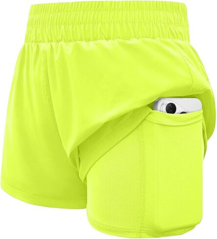 WIFFGO Girls Athletic Shorts 2 in 1 Elastic Waist Pockets Biker School Ball Games Running Sports Teen Summer Outfits in Saudi Arabia