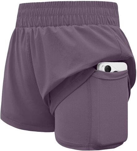WIFFGO Girls Athletic Shorts 2 in 1 Elastic Waist Pockets Biker School Ball Games Running Sports Teen Summer Outfits in Saudi Arabia