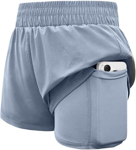 WIFFGO Girls Athletic Shorts 2 in 1 Elastic Waist Pockets Biker School Ball Games Running Sports Teen Summer Outfits in Saudi Arabia