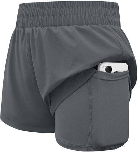 WIFFGO Girls Athletic Shorts 2 in 1 Elastic Waist Pockets Biker School Ball Games Running Sports Teen Summer Outfits in Saudi Arabia