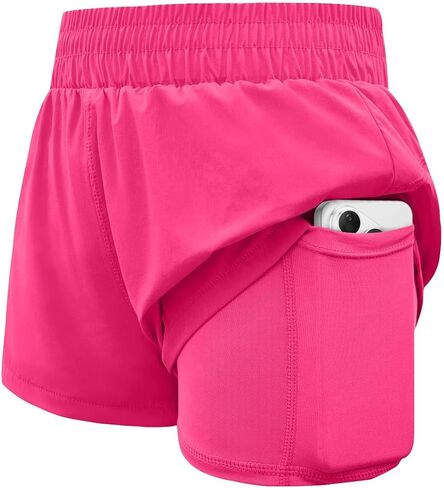 WIFFGO Girls Athletic Shorts 2 in 1 Elastic Waist Pockets Biker School Ball Games Running Sports Teen Summer Outfits in Saudi Arabia
