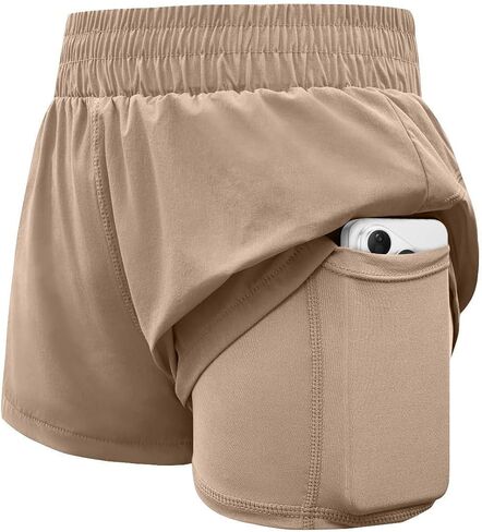 WIFFGO Girls Athletic Shorts 2 in 1 Elastic Waist Pockets Biker School Ball Games Running Sports Teen Summer Outfits in Saudi Arabia