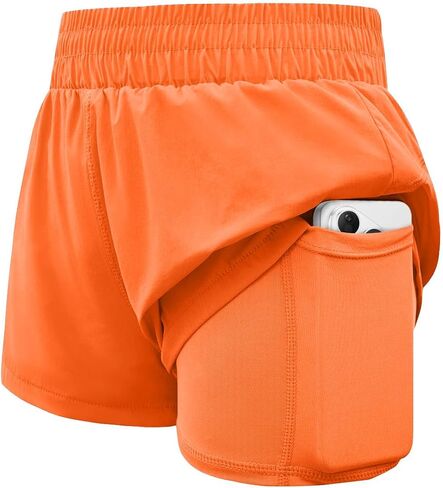 WIFFGO Girls Athletic Shorts 2 in 1 Elastic Waist Pockets Biker School Ball Games Running Sports Teen Summer Outfits in Saudi Arabia