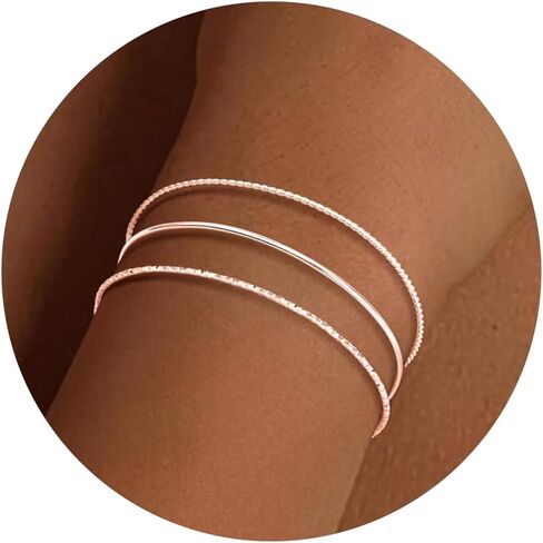 Dainty Thin Gold Bangle Cuff Bracelet Set for Women Trendy, Waterproof 14K Gold Pated Bracelet Stack Stackable Small Cute Rope, Geometric & Smooth Bracelet Bangles for Teen Girls, Minimalist Simple Gold Jewelry Gifts in Kuwait