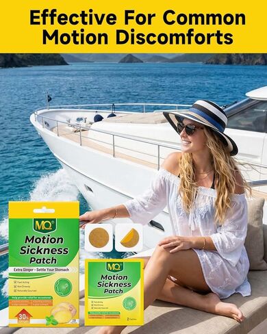 MQ Motion Sickness Patches – 30% Extra Ginger Sea Sickness Patch for Cruise – Fast-Acting, Non-Drowsy, Naturally Sourced, Travel Essentials in Kuwait