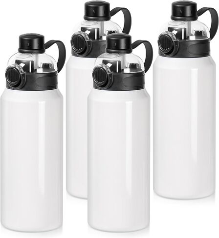 PYD Life 2 Pack Sublimation Sports Insulated Water Bottle Blanks 32 OZ / 960 ML Vacuum Flask Jug Tumblers with Straw Spout Pop Lid and Silicone Handle for Gym,Hiking,Outdoors in Saudi Arabia