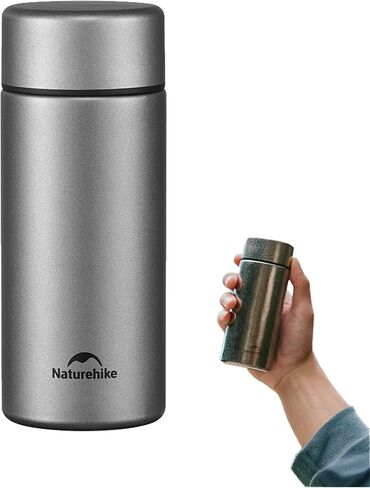 زجاجة مياه من التيتانيوم النقي من Naturehike بسعة 6.8 أونصة/200 مل، كوب صغير خفيف للغاية مع فلتر للقهوة والمشروبات، مانع للتسرب وفم واسع، مثالي للمشي لمسافات طويلة والمكتب (رمادي مايا) in Kuwait