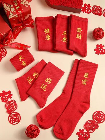 6 Pairs 2026 Chinese New Year Gifts Red Fortune Horse Cotton Crew Socks Spring Festive Socks for Women Men in Saudi Arabia