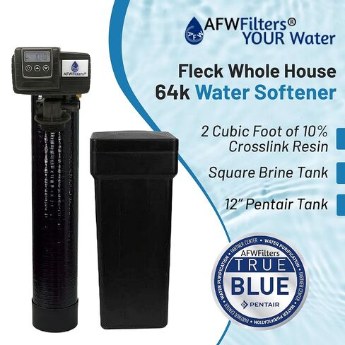 نظام منقي المياه AFW Premium Fleck Whole House 64k - ترقية 10٪ راتنج 5600sxt يتم قياسها عند الطلب - نظام فعال لتنعيم المياه مع ممر جانبي 1 بوصة وخزان محلول ملحي - سعة 64000 حبة in Kuwait