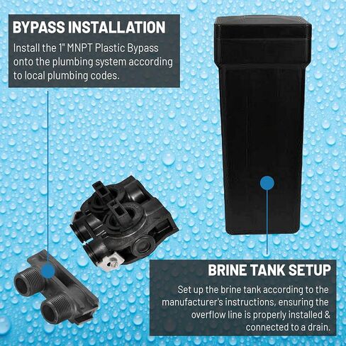 نظام منقي المياه AFW Premium Fleck Whole House 64k - ترقية 10٪ راتنج 5600sxt يتم قياسها عند الطلب - نظام فعال لتنعيم المياه مع ممر جانبي 1 بوصة وخزان محلول ملحي - سعة 64000 حبة in Kuwait