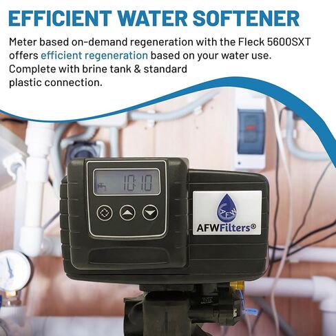 نظام منقي المياه AFW Premium Fleck Whole House 64k - ترقية 10٪ راتنج 5600sxt يتم قياسها عند الطلب - نظام فعال لتنعيم المياه مع ممر جانبي 1 بوصة وخزان محلول ملحي - سعة 64000 حبة in Kuwait