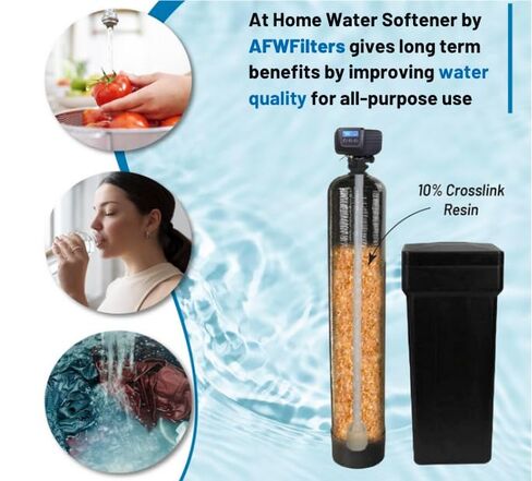 نظام منقي المياه AFW Premium Fleck Whole House 64k - ترقية 10٪ راتنج 5600sxt يتم قياسها عند الطلب - نظام فعال لتنعيم المياه مع ممر جانبي 1 بوصة وخزان محلول ملحي - سعة 64000 حبة in Kuwait