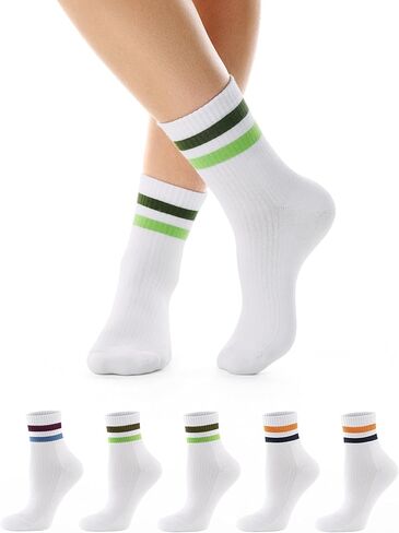 CS CELERSPORT 5 Pack Mini Crew Cotton Cushioned Ankle Socks, Athletic Causal Moisture-Wicking Calf Socks for Women and Men in Saudi Arabia
