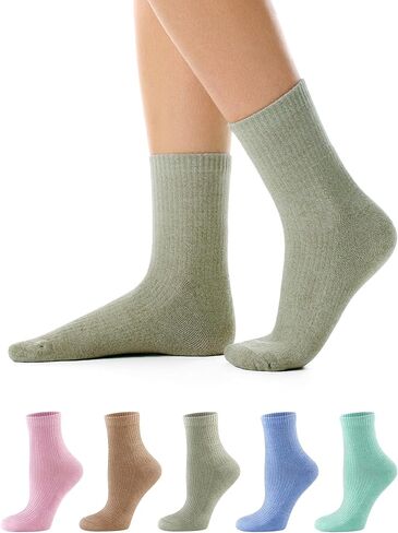 CS CELERSPORT 5 Pack Mini Crew Cotton Cushioned Ankle Socks, Athletic Causal Moisture-Wicking Calf Socks for Women and Men in Saudi Arabia