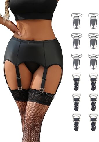 ohmydear Faux Leather Garter Belts for Women with 2 Type Clip Black Garters for Thigh Highs Sexy Lingerie with G-String Thong in Saudi Arabia