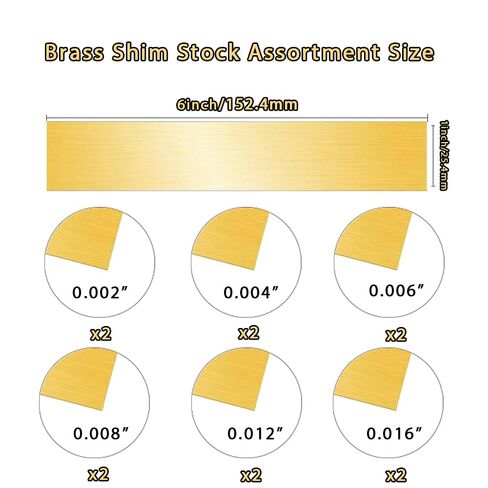 24pcs brass shims stock stock stock 6 × 1 بوصة ، حشوات معدنية لتسوية صناعة الحرف اليدوية ، المجوهرات ، الحرف ، الإصلاحات ، الأجهزة الكهربائية (0.002 '' ، 0.004 '، 0.006' ، 0.008 '' ، 0.012 '' و 0.016 ') in Kuwait