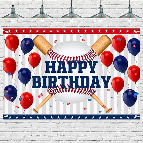 Happy Birthday Baseball Backdrop - Red Blue Balloon Game Theme Banner for Sports Party Decor, Championship Celebration, Baseball Shower, Fan Cave Photography 72x43 Inch in Saudi Arabia