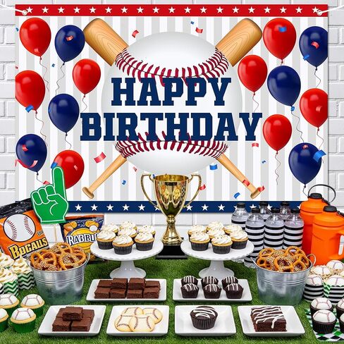 Happy Birthday Baseball Backdrop - Red Blue Balloon Game Theme Banner for Sports Party Decor, Championship Celebration, Baseball Shower, Fan Cave Photography 72x43 Inch in Saudi Arabia