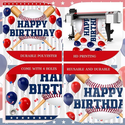 Happy Birthday Baseball Backdrop - Red Blue Balloon Game Theme Banner for Sports Party Decor, Championship Celebration, Baseball Shower, Fan Cave Photography 72x43 Inch in Saudi Arabia