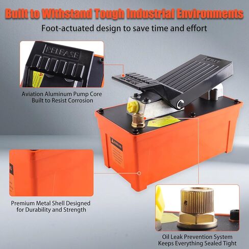 مضخة هواء/هيدروليكية تعمل بقدرة 10,000 رطل لكل بوصة مربعة، وخزان زيت 98 بوصة مكعبة/مضخة قدم هيدروليكية هوائية شديدة التحمل سعة 1.6 لتر مع مدخل هواء 1/4 NPT ومخرج زيت 3/8 NPT، للكباش والمكابس والسحّابات الهيدروليكية in Kuwait