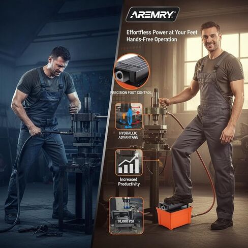 مضخة هواء/هيدروليكية تعمل بقدرة 10,000 رطل لكل بوصة مربعة، وخزان زيت 98 بوصة مكعبة/مضخة قدم هيدروليكية هوائية شديدة التحمل سعة 1.6 لتر مع مدخل هواء 1/4 NPT ومخرج زيت 3/8 NPT، للكباش والمكابس والسحّابات الهيدروليكية in Kuwait