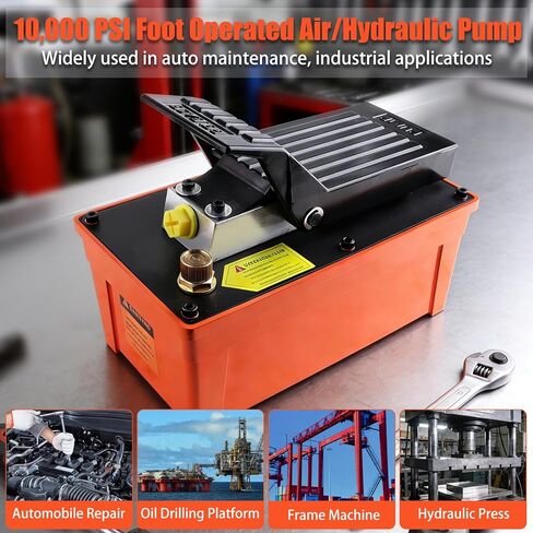 مضخة هواء/هيدروليكية تعمل بقدرة 10,000 رطل لكل بوصة مربعة، وخزان زيت 98 بوصة مكعبة/مضخة قدم هيدروليكية هوائية شديدة التحمل سعة 1.6 لتر مع مدخل هواء 1/4 NPT ومخرج زيت 3/8 NPT، للكباش والمكابس والسحّابات الهيدروليكية in Kuwait