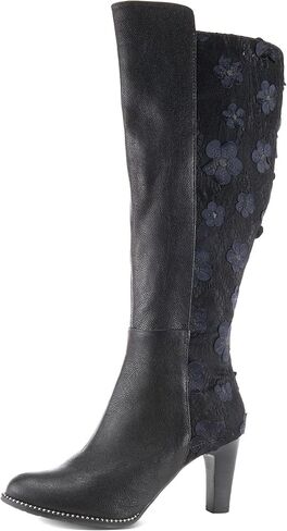 الربيع خطوة L'Artiste Rozena Tall Boots | أحذية جلدية متوسطة الأزهار مع تفاصيل الدانتيل in Saudi Arabia